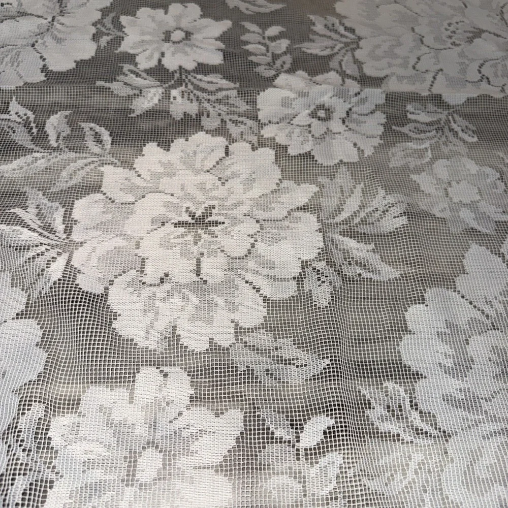 Vintage 2 Panels Lace Ivory Cream Curtain 59X51 In Floral Cottage Country READ